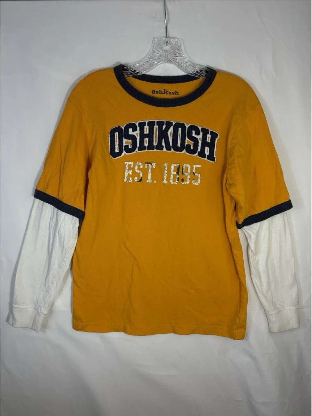 OshKosh Boys 14/16 Layered Long Sleeve Shirt Est 1895 Mustard Yellow Graphic